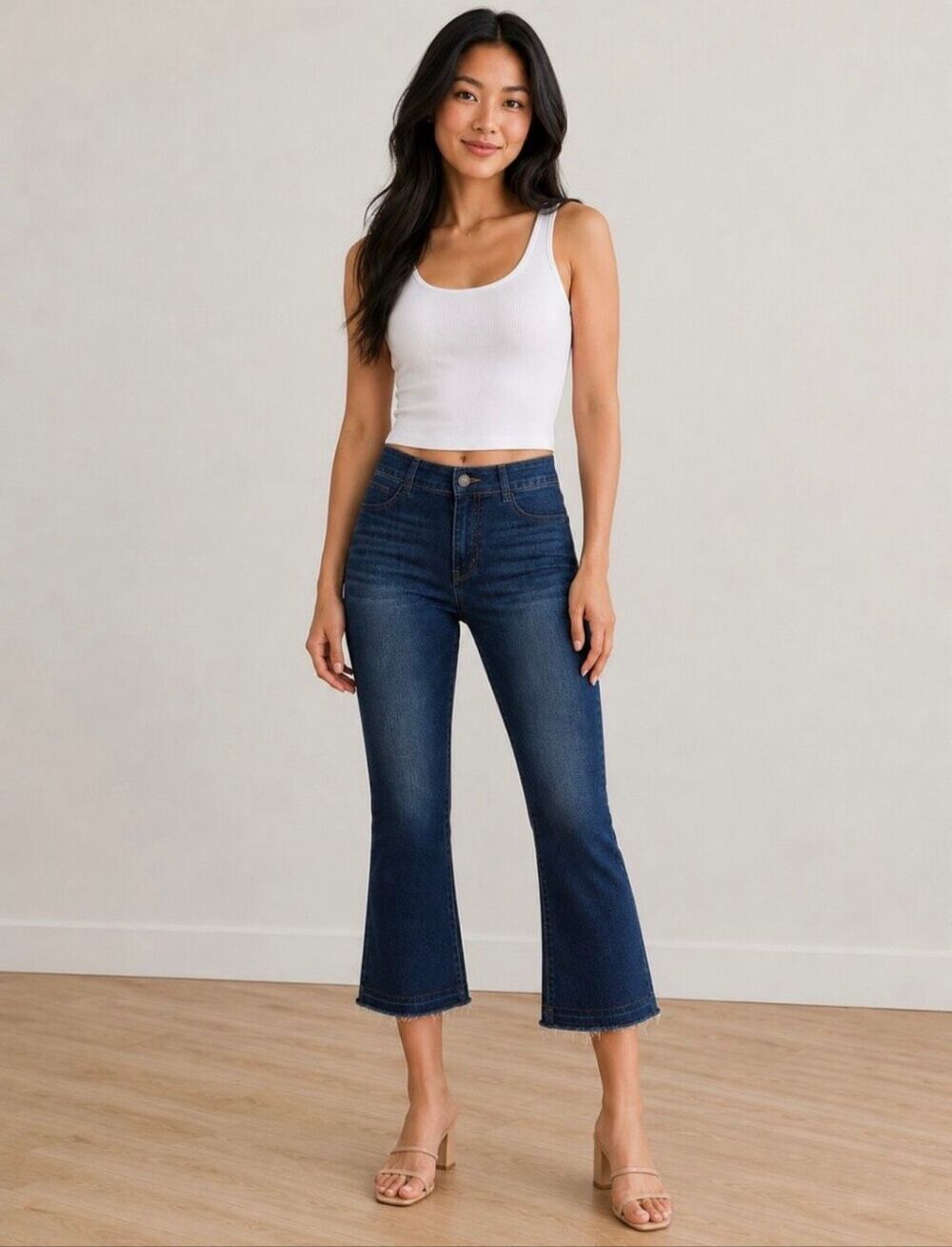 Betabrand High Rise Yoga Denim Pull On Cropped Bootcut Jeans Elastic Waist XXL